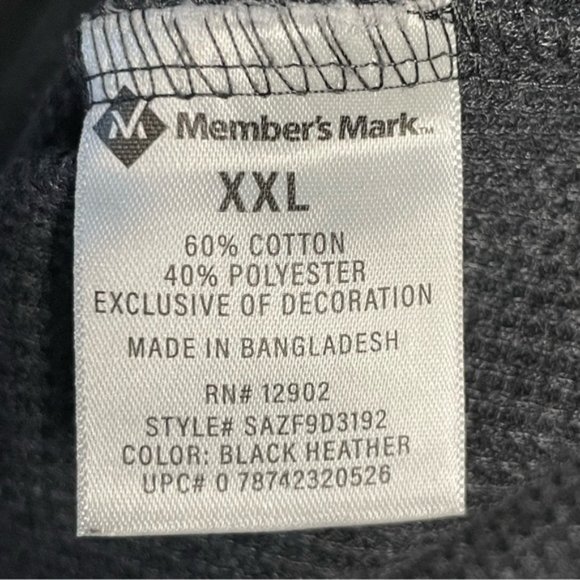 Men’s Black Heather Member’s Mark Soft Wash Thermal Top | Size XXL - Picture 6 of 7